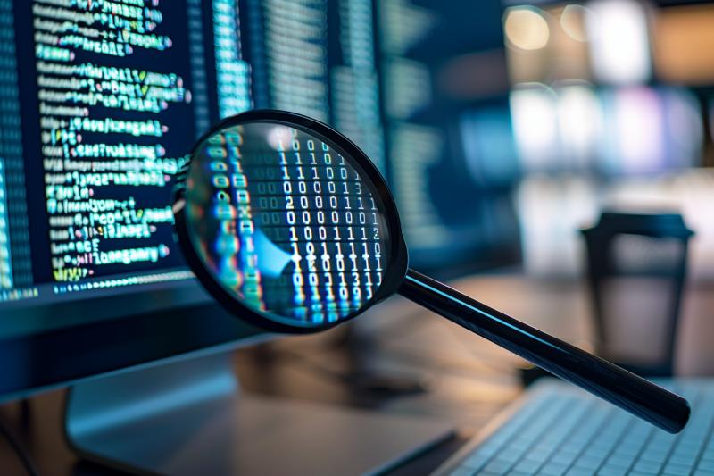 A magnifying glass focusing on a sorted list of numbers, visually depicting the concept of searching through a collection efficiently, highlighting the precision and methodical nature of binary search.