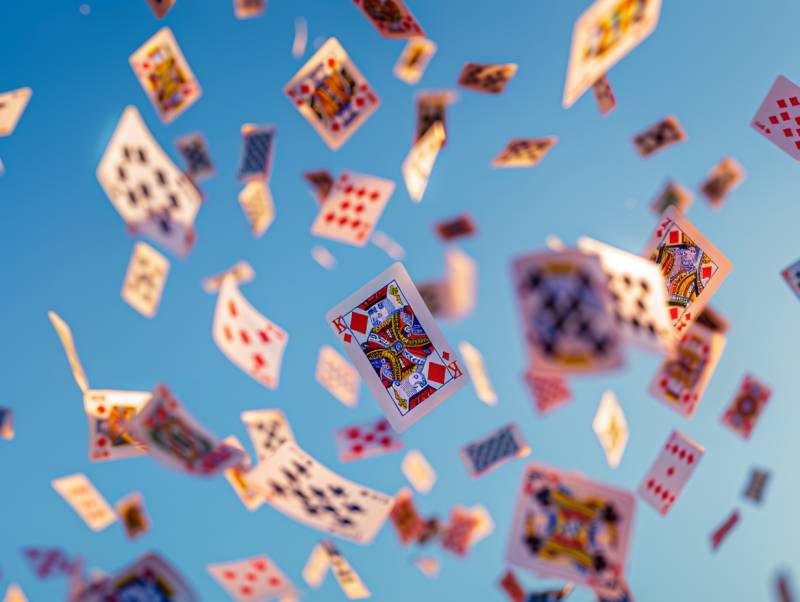 playing cards being shuffled in mid-air
